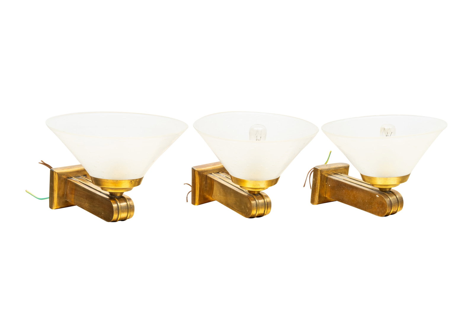 BAROVIER AND TOSO, ITALY: Three Murano sconces, circa 1960s Glass, brass Unmarked Approx 25cm high