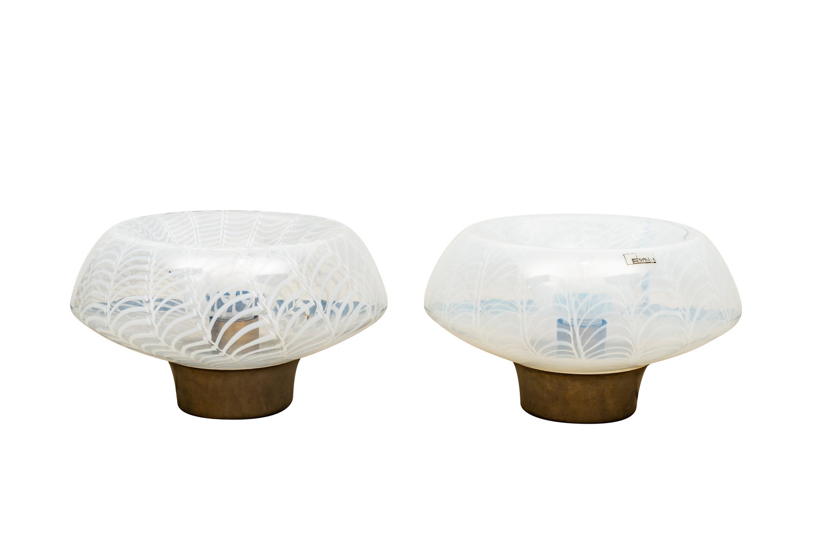 ANGELO BROTTO (ITALIAN 1914-2002) FOR ESPERIA: Two table lamps, circa 1960s Glass, brass One with applied 'Esperia' label 8cm high x 28cm wide