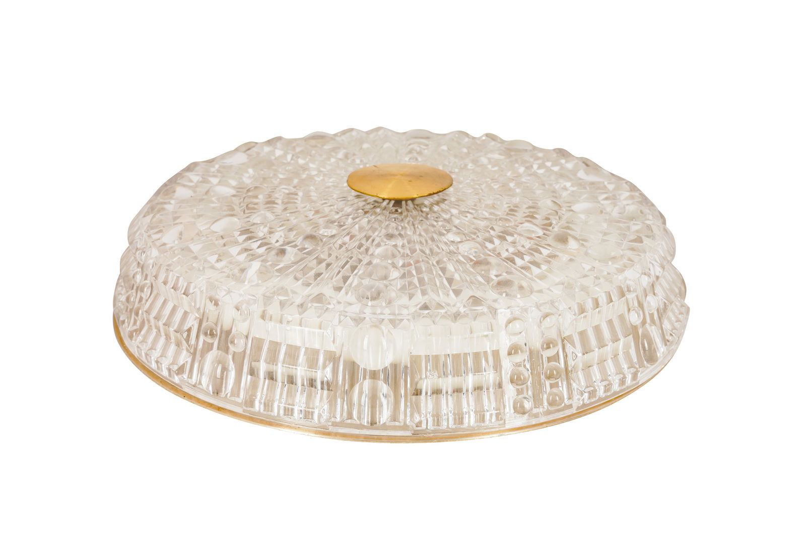 CARL FAGERLUND (SWEDISH 1915-2011) FOR ORREFORS: Pendant light, circa 1960s Pressed glass, brass 12cm high x 38cm wide