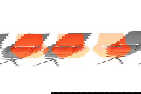 JEFFREY BERNETT (AMERICAN b.1964) FOR B&B ITALIA: Three 'Metropolitan' chairs, circa 2003 Orange upholstery, steel Fabric B&B Italia labels to the seam 71cm high x 85cm wide x 69cm deep