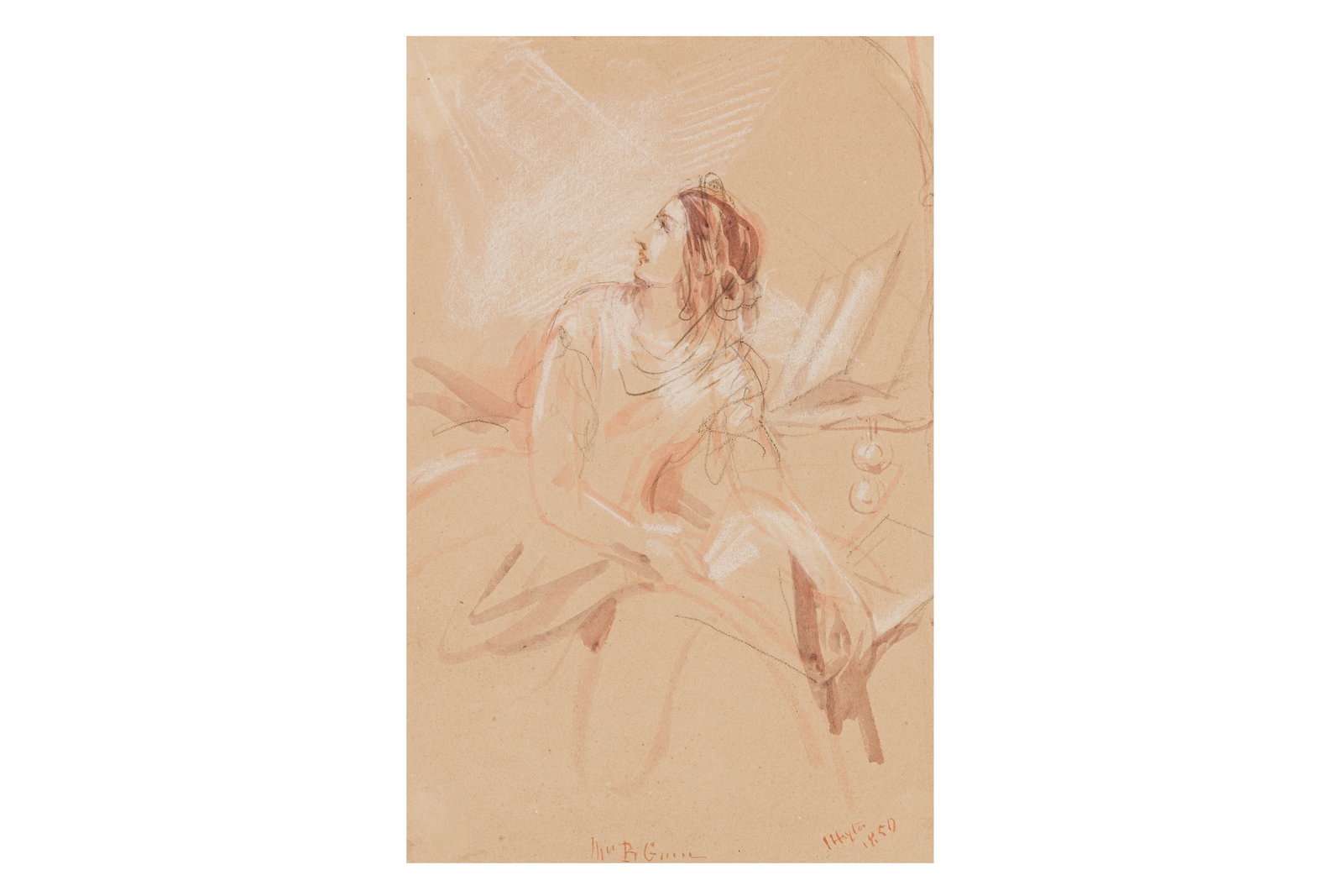 John Hayter (British, 1800-c.1891): John Hayter (British, 1800-c.1891) Portrait sketch of Mrs B Gunn signed, titled and dated 'Mrs B Gunn, Hayter, 1850' (lower edge)pencil and wash, heightened with white 15.5 x 23 cm. (6 x 9 in.)
