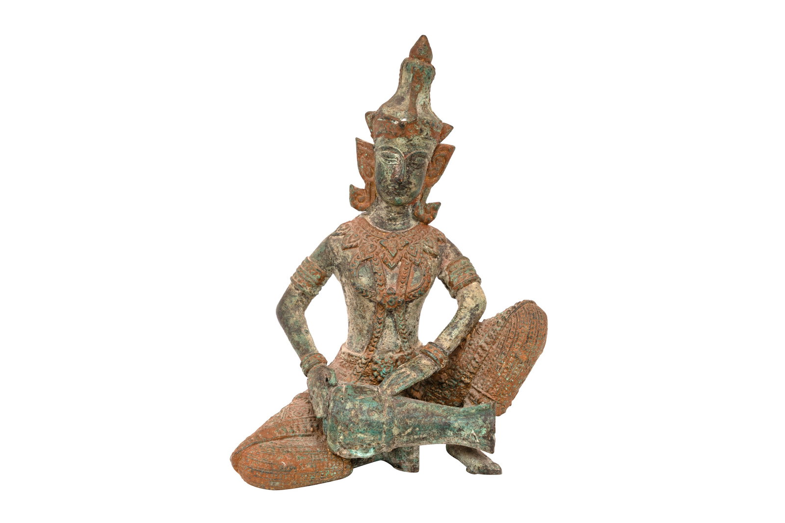 THAI PARCEL GILT CAST METAL BUDDHA: THAI PARCEL GILT CAST METAL BUDDHA, core formed modelled seated playing drumDimensions: 15cm high, 11cm wide