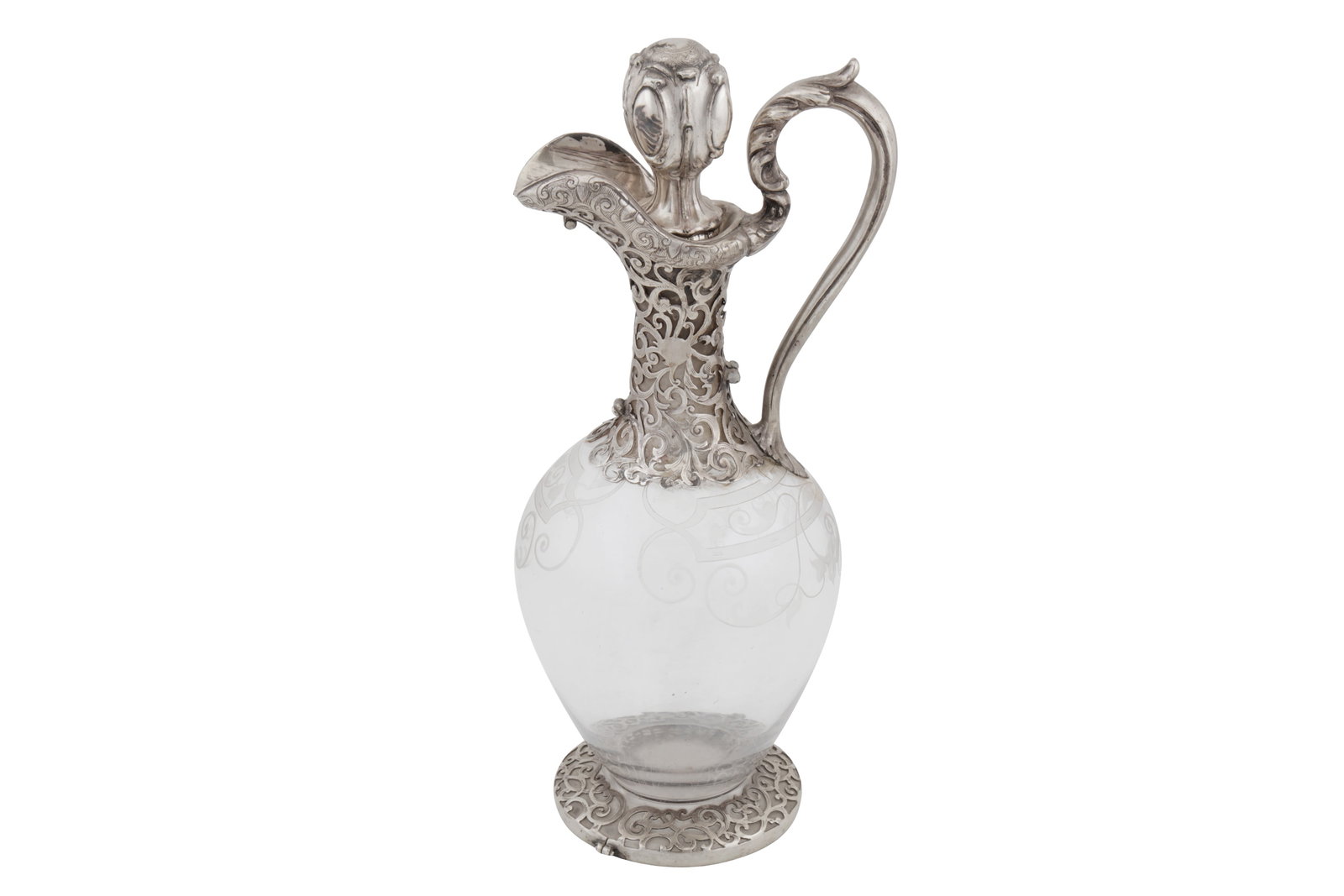 A Victorian sterling silver mounted glass claret jug, London 1846 by Angell brothers (1 of 3)