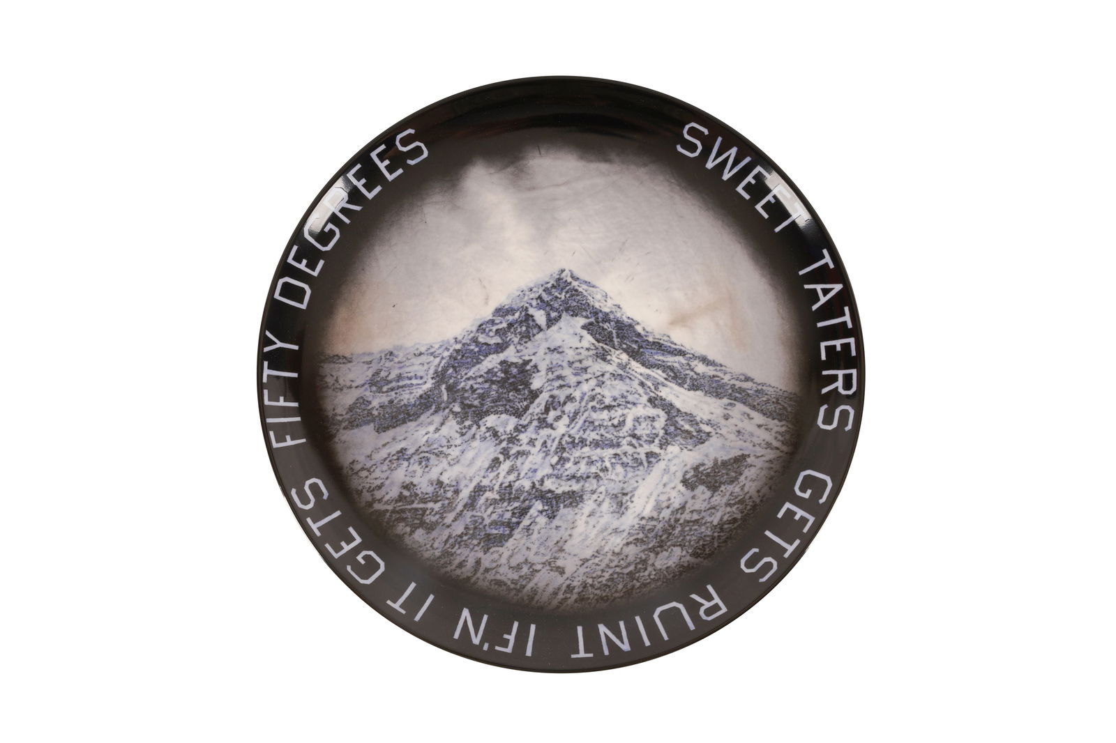 Ed Ruscha (American b.1937) for Coalition for the Homeless: Ed Ruscha (American b.1937) for Coalition for the Homeless'Sweet Taters' plate, limited edition of 250, 2021Glazed porcelainPrinted signature and marks verso27cm diameterWith original box