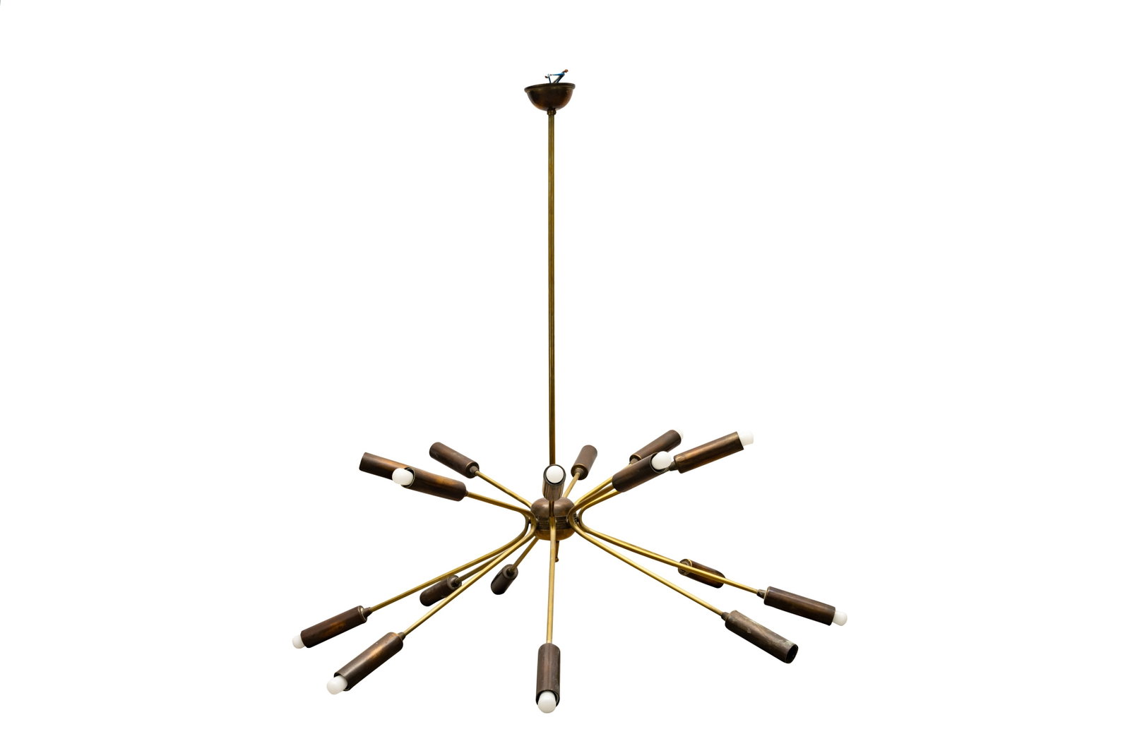 Stilnovo, Italy: Stilnovo, Italy Sputnik chandelier, circa 1950s Brass, gilded brass 83cm drop