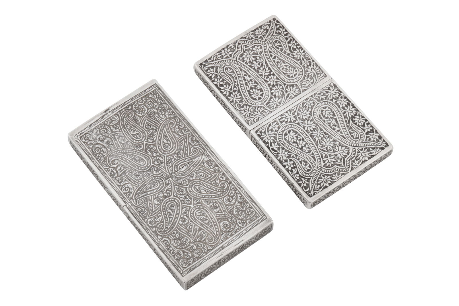 Two early 20th century Anglo – Indian unmarked silver card cases, Kashmir circa 1910 A private (1 of 3)