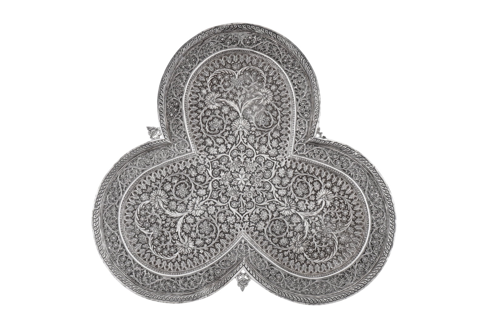 A late 19th / early 20th century Anglo – Indian unmarked silver tray, Kashmir circa 1900 (1 of 3)