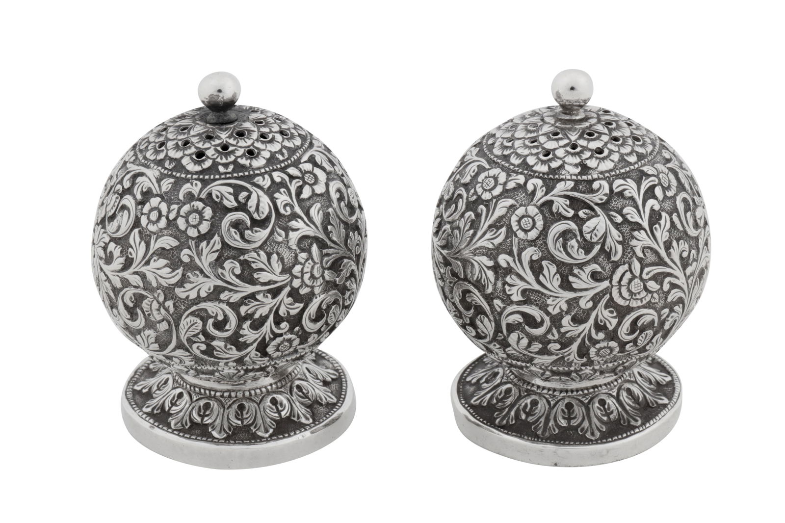 A pair of late 19th century Anglo – Indian silver pepper casters, Cutch, Bhuj circa 1880 by (1 of 5)