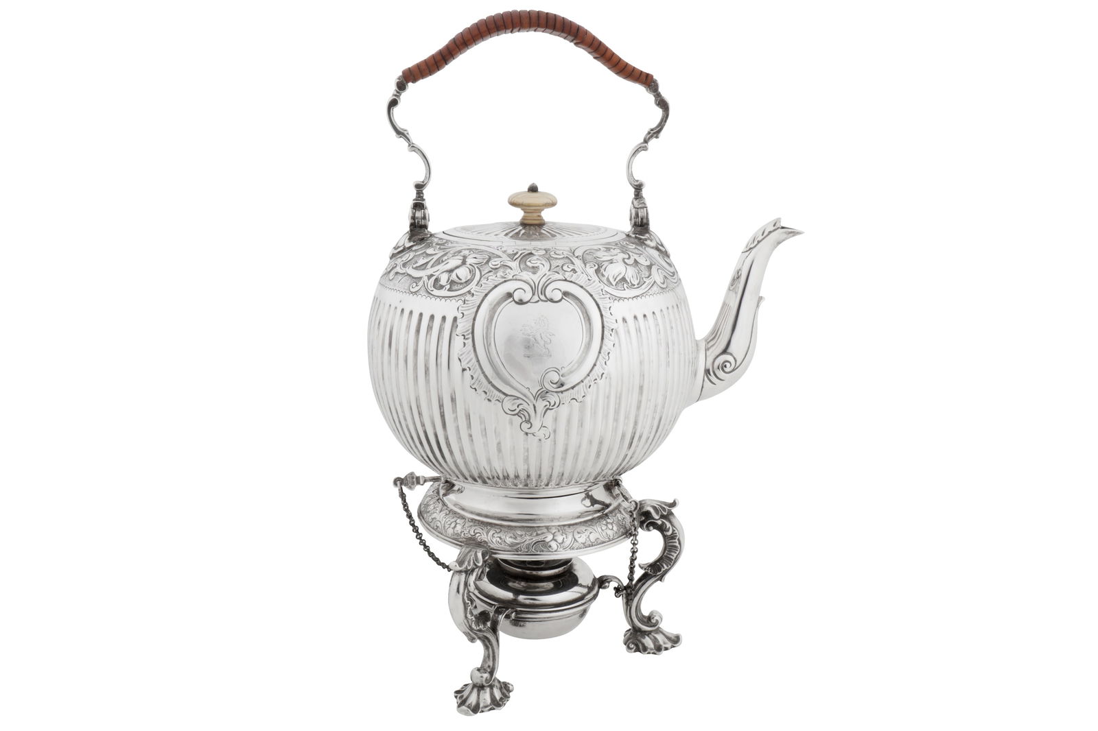 A matched Victorian sterling silver kettle on burner stand, the kettle London 1879 by Charles Stuart: A matched Victorian sterling silver kettle on burner stand, the kettle London 1879 by Charles Stuart Harris A matched Victorian sterling silver kettle on burner stand, the kettle London 1879 by Charle