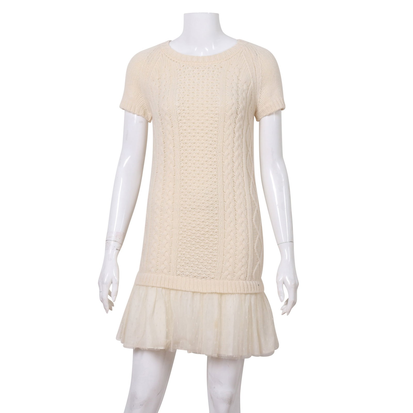 Valentino Cream Wool Cable Knit Mini Dress - Size XXS (1 of 5)