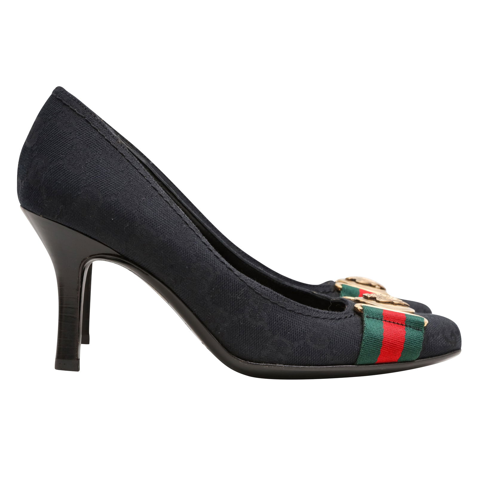 Gucci Black GG Crest Heeled Pump - Size 35 (1 of 4)