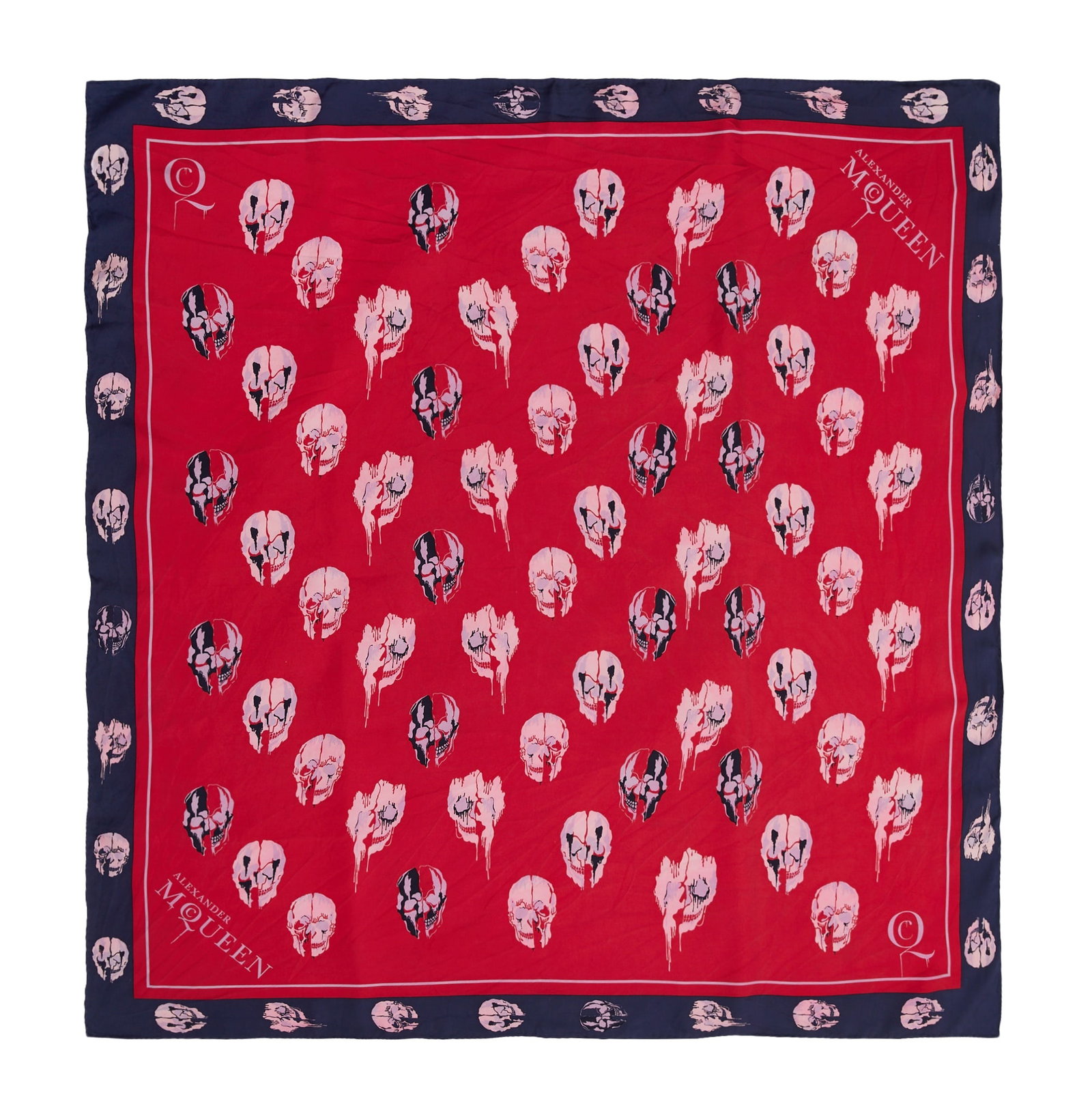 Alexander McQueen Raspberry Skull Silk Scarf: Alexander McQueen Raspberry Skull Silk Scarf, pink and grey skull design 95 x 95 cm Grade B+ Please log in to Chiswick Live account to view condition report