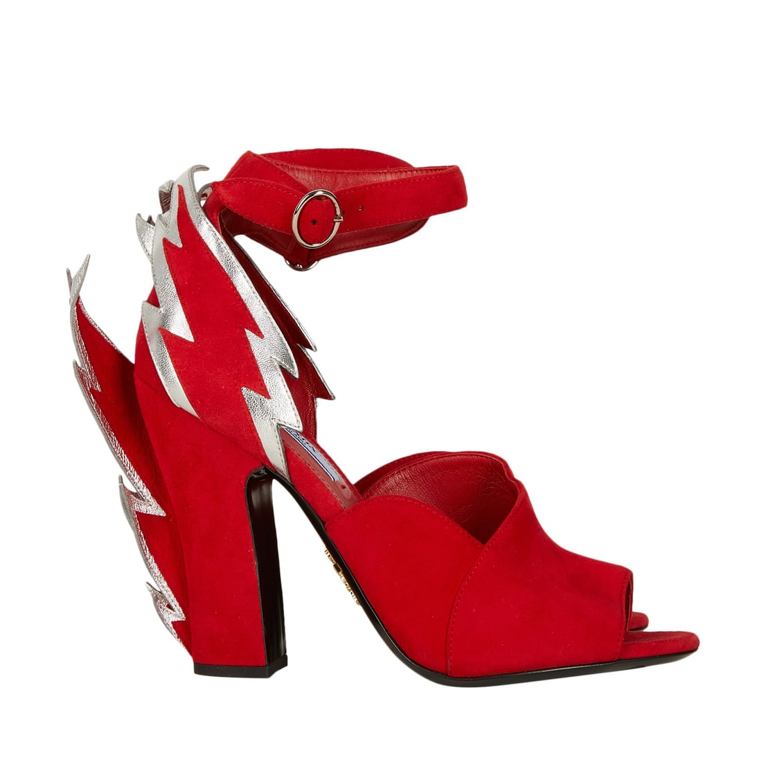 Prada Red Lightning Bolt Heeled Sandal - Size 37 (1 of 4)