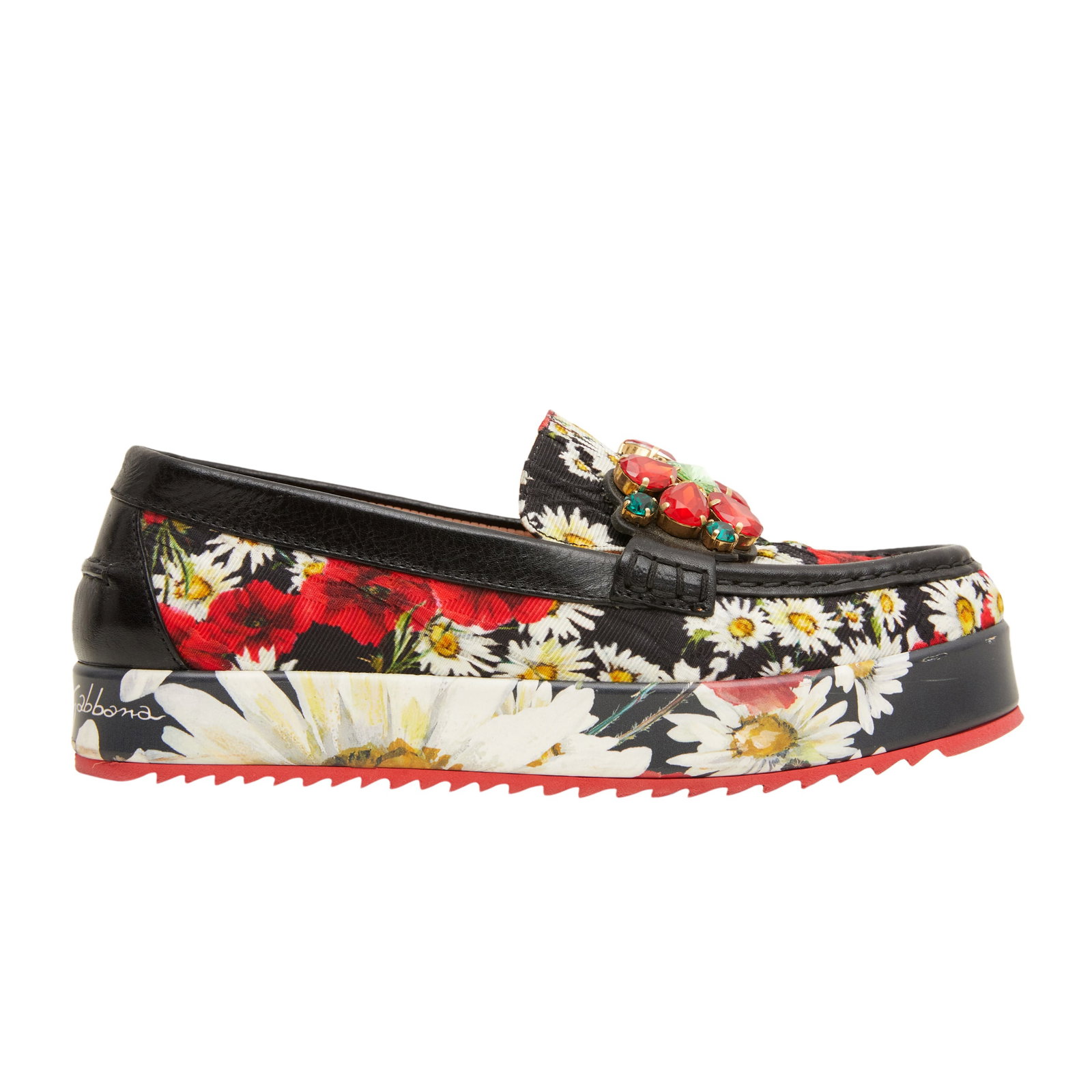 Dolce & Gabbana Red Floral Palermo Loafer - Size 36.5: Dolce & Gabbana Red Floral Palermo Loafer, grosgrain and leather, crystal embellishment, gold tone hardware, labelled size 36.5 (UK 3.5) Heel height 2.5cm Grade B+ Please log in to Chiswick Live a