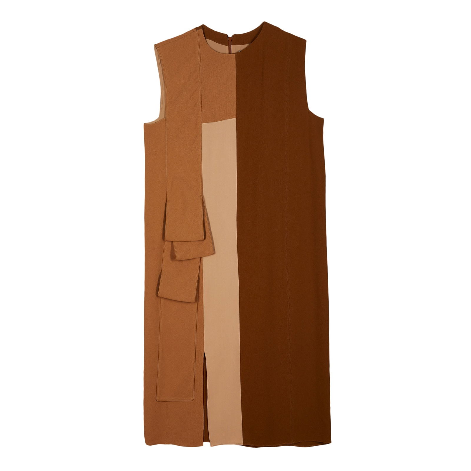 Burberry Brown Crepe Colourblock Shift Dress - Size 6: Burberry Brown Crepe Colourblock Shift Dress, labelled size UK 6 49cm chest, 107cm long Grade B+ Please log in to Chiswick Live account to view condition report