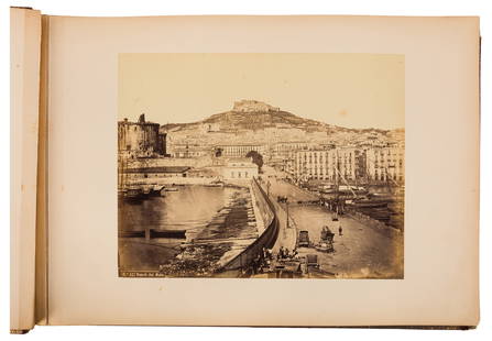 GIORGIO SOMMER (1834-1914): GIORGIO SOMMER (1834-1914) Albumen prints (34), image sizes 20 x25.3cm, mounted on period card, housed in a red leather album with gilt decorations, titled 'Napoli' on the cover, overall measuring 29