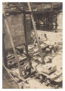 Betti Mautner (1892-1989): Betti Mautner (1892-1989) BRIDGE BUILDERS, 1930. Vintage bromoil print, image size 28.5 x 20.3cm, laid onto contemporary thick paper support measuring 43 x 31.5cm, signed and dated below image, with f