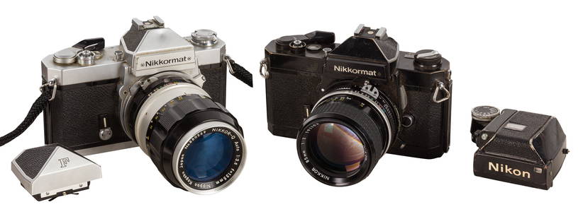 A Pair of Nikon Nikkormat FT2 SLR Cameras: A Pair of Nikon Nikkormat FT2 SLR Cameras A Black Nikon Nikkormat FT2 SLR C`amera Serial No: 5175785 Body: F - some brassing and a dent to top plate Shutter: working Lens: Nikon 85mm f/2 Nikkor (19115