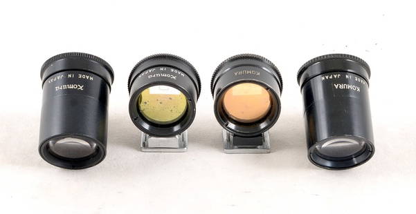 Rare Group of Komura Clip-on Viewfinders.: Rare Group of Komura Clip-on Viewfinders. Two each for 135mm & 200mm lenses.