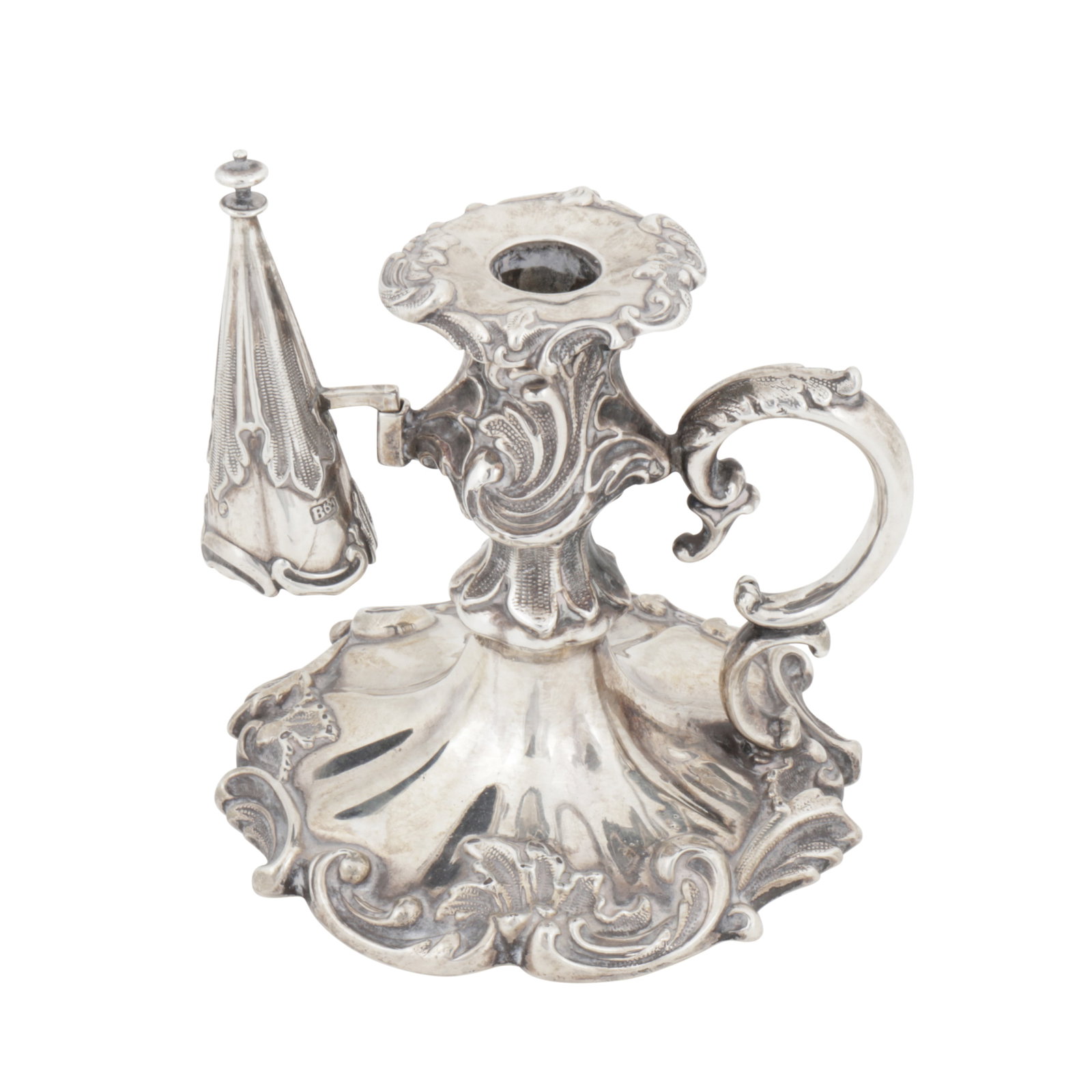 A Victorian sterling silver taper chamberstick, Sheffield 1845 by Henry Wilkinson and Co (1 of 3)