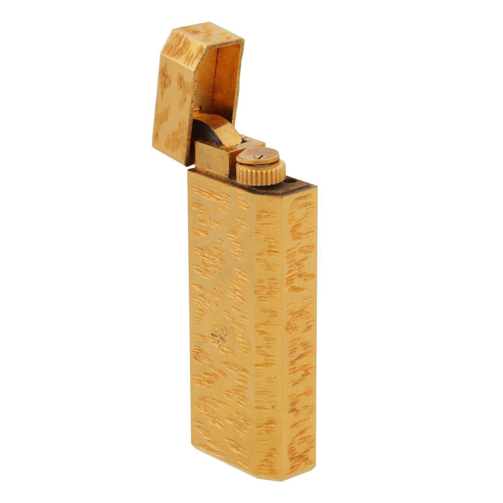 Cartier | A 'Panthere' Lighter Gold Plated: Cartier | A 'Panthere' Lighter Gold Plated Of textured design, gold plated, serial number 045 12 G, signed, stamped Swiss Made, length 7.0cm, weight 96.9grs
