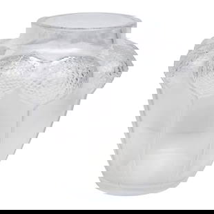 Marie-Claude Lalique (French 1935-2003): Marie-Claude Lalique (French 1935-2003) Marie-Claude Lalique, France Bali pattern vase, circa 1990s Clear and frosted glass Etched 'Lalique France' 18cm high x 19cm wide