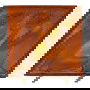 Pierre Roulot (French 1917-2007) for Daum: Pierre Roulot (French 1917-2007) for Daum Pate de Verre 'Eden' decorative plaque Amber glass Moulded mark 'Roulot', etched 'Daum France' and numbered 189/200 16cm high