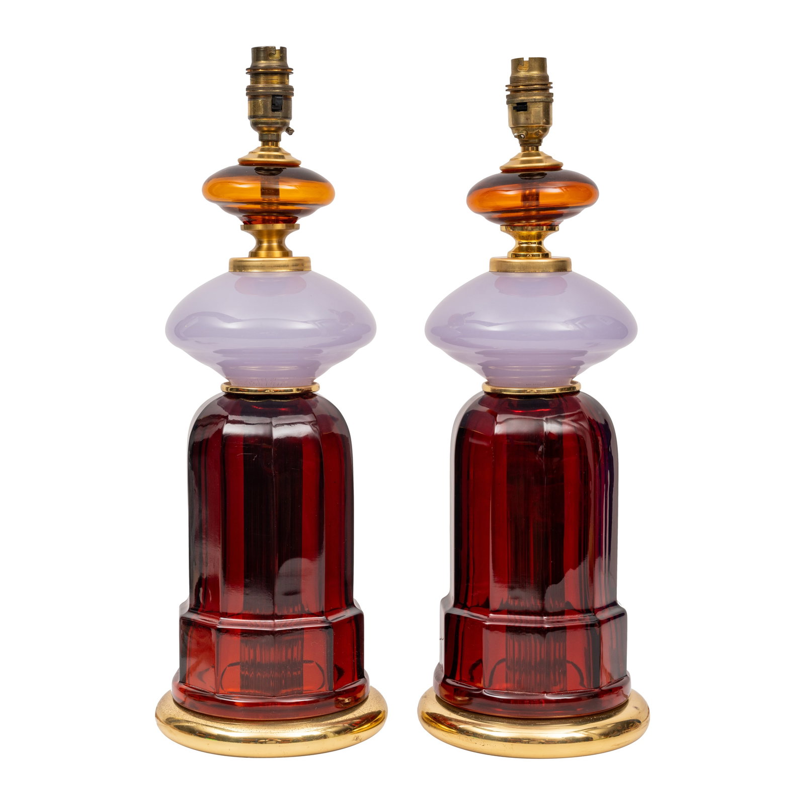 Gino Cenedese (Italian 1907-1973) for Cenedese & Co, Murano Italy: Gino Cenedese (Italian 1907-1973) for Cenedese & Co, Murano Italy Pair of table lamps, circa 1950s Murano glass, brass Applied Cenedese Label 52cm high