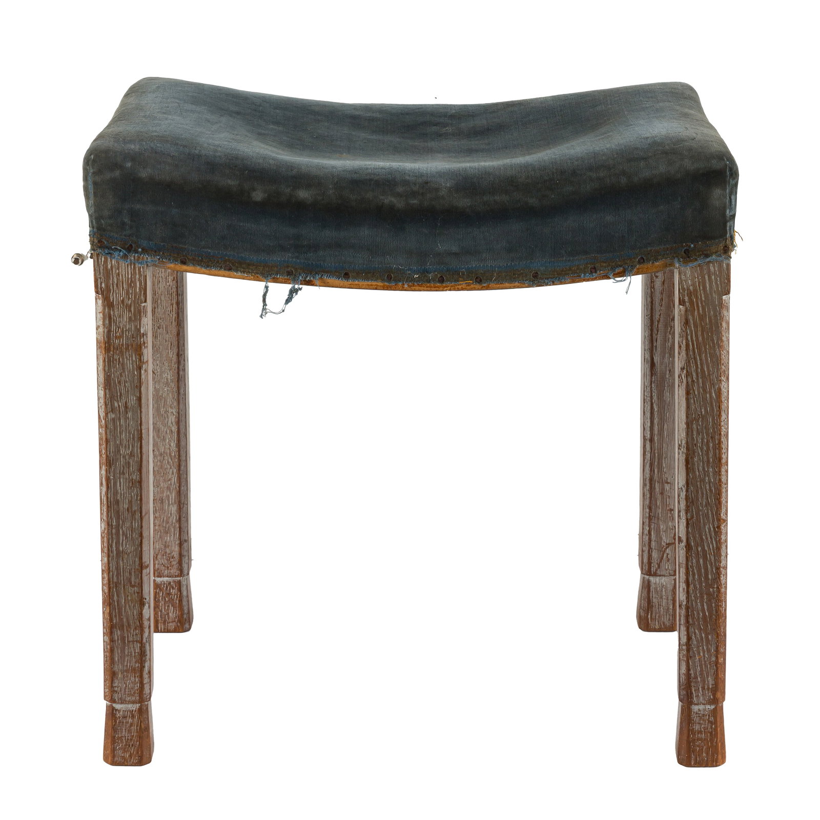 [Elizabeth II, Queen of the United Kingdom} Original Queen Elizabeth II Coronation stool, 1953: [Elizabeth II, Queen of the United Kingdom} Original Queen Elizabeth II Coronation stool, 1953 with a limed oak frame, the seat upholstered with blue velvet (lacking gilt thread trimming), stamped to