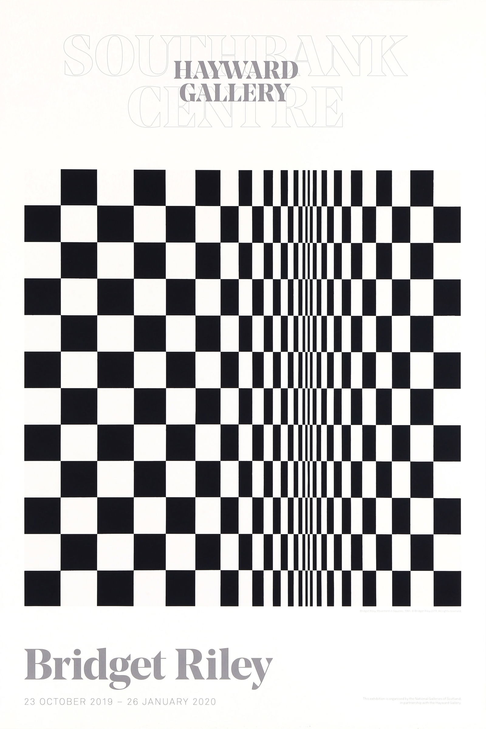 § Bridget Riley C.H. C.B.E. (British, b.1931) Hayward Gallery (Movement in Squares): § Bridget Riley C.H. C.B.E. (British, b.1931) Hayward Gallery (Movement in Squares) 2019digital print on thin woveproduced for The Hayward Gallery, LondonunframedARR Dimensions:sheet 76