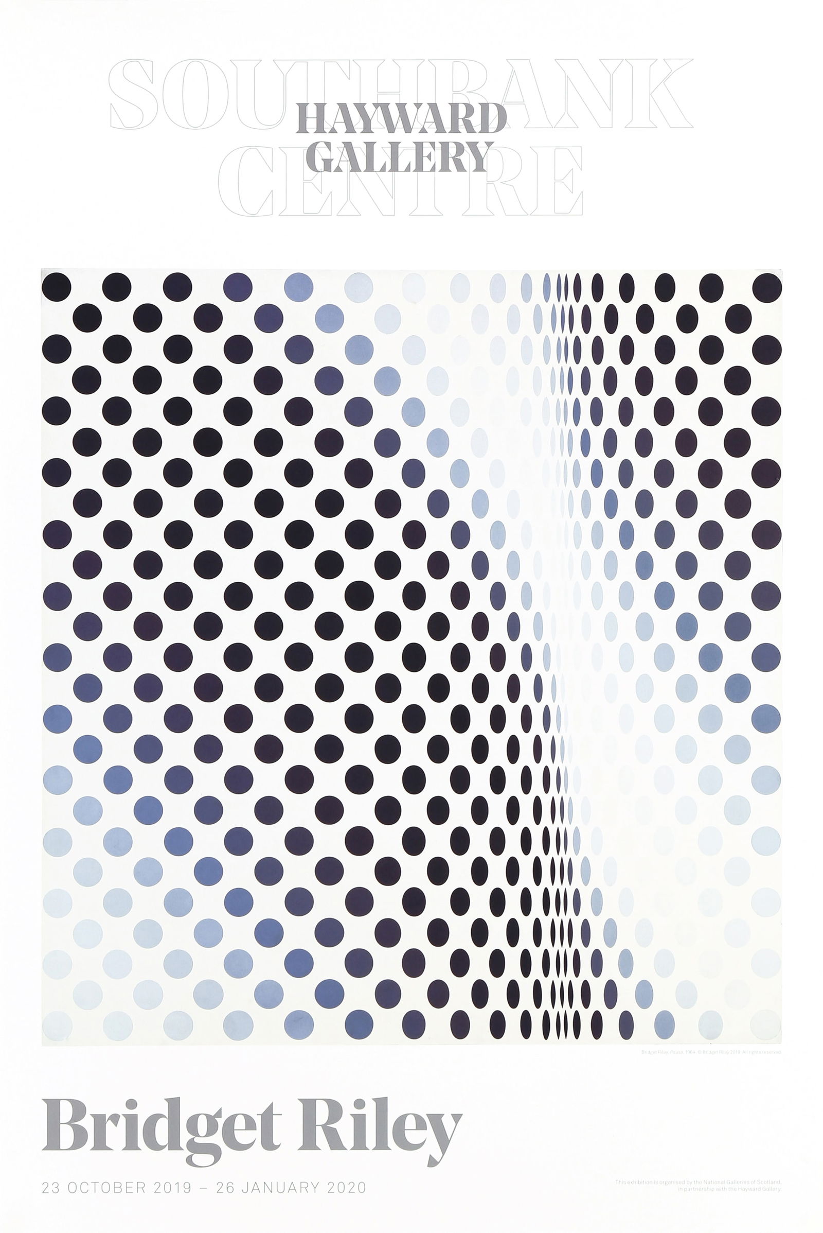 § Bridget Riley C.H. C.B.E. (British, b.1931) Hayward Gallery (Pause): § Bridget Riley C.H. C.B.E. (British, b.1931) Hayward Gallery (Pause) 2019digital print on thin woveproduced for The Hayward Gallery, LondonunframedARR Dimensions:sheet 76 x 51cm