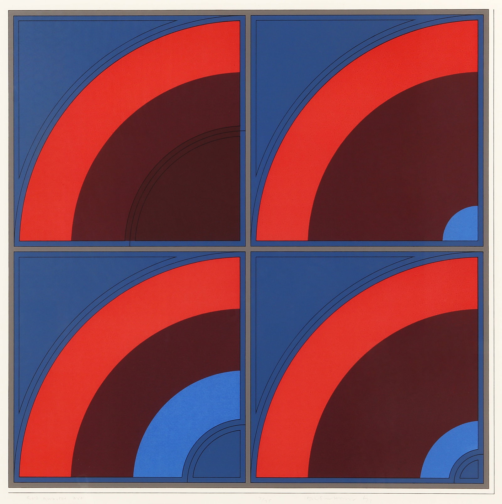 § Gordon House (British, 1932-2004) Red Quarter Arc: § Gordon House (British, 1932-2004) Red Quarter Arc 1971signed, dated, titled and numbered 7/75 in pencilscreenprint in colours on woveprinted by Kelpra StudiosframedARR Dimensions:image 54 x