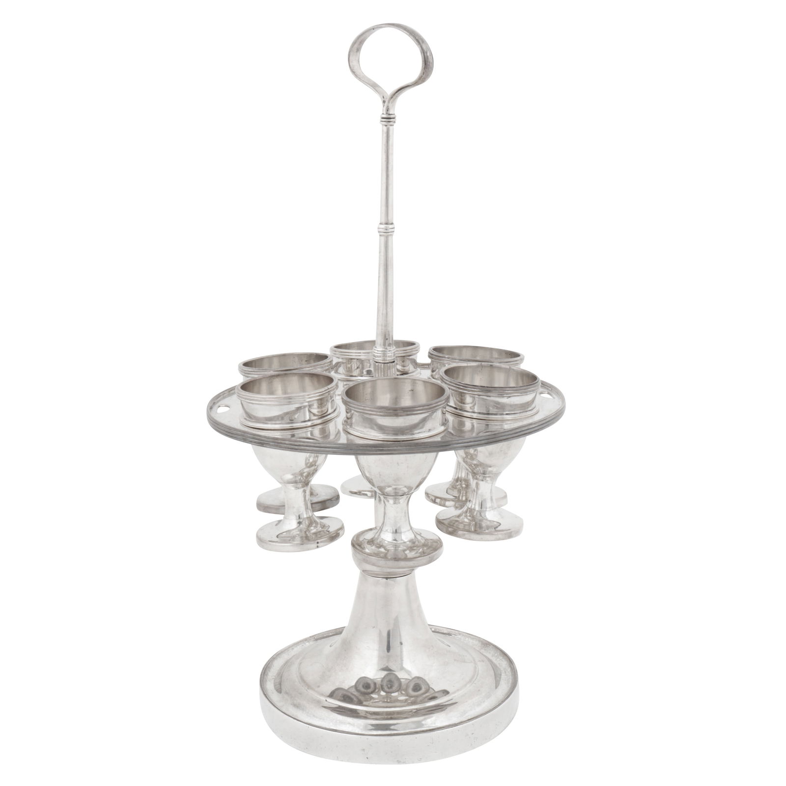 Calcutta circa 1820 by William Henry Twentyman (active alone 1815-1821) An early 19th century Indian: Calcutta circa 1820 by William Henry Twentyman (active alone 1815-1821) An early 19th century Indian colonial silver egg cruet Six egg cups with reeded rims, held within a cirulcar revolving frame upo