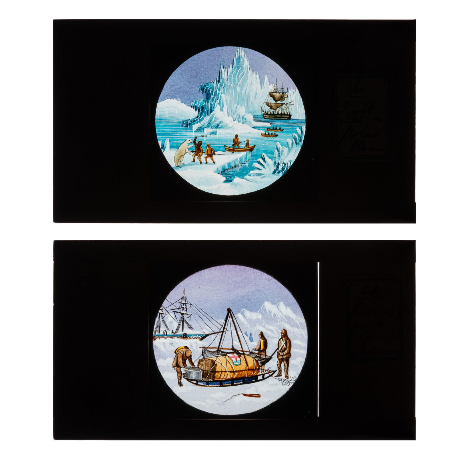 British Arctic Expedition Interest; A Rare set of 12 Hand Painted Magic Lantern Slides, c.1880s