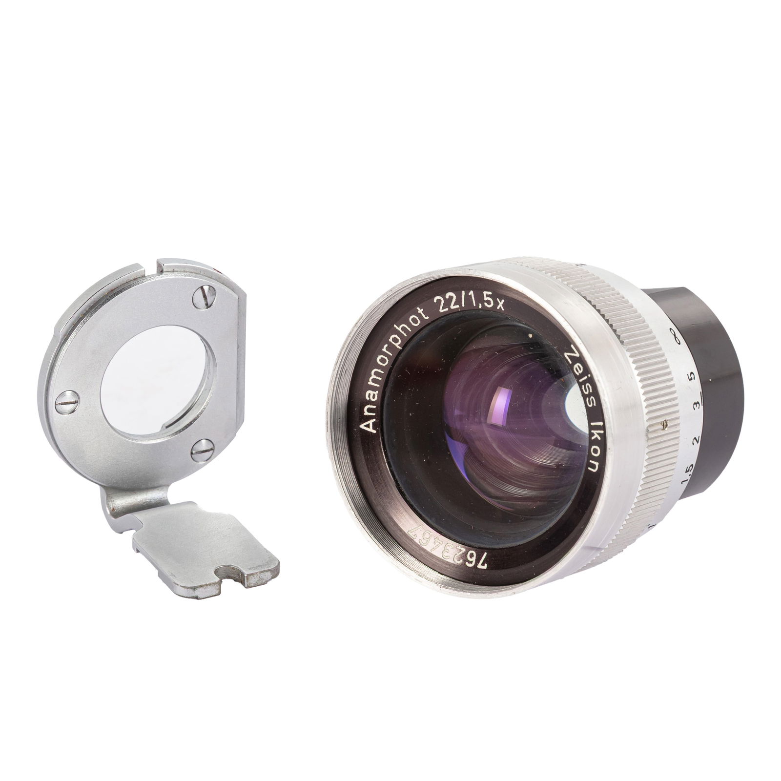 A Zeiss Ikon Anamorphot 22mm f/1.5x Lens: A Zeiss Ikon Anamorphot 22mm f/1.5x Lens Serial No: 7623467 Body: VG Optics: VG Notes: with maker's ERC