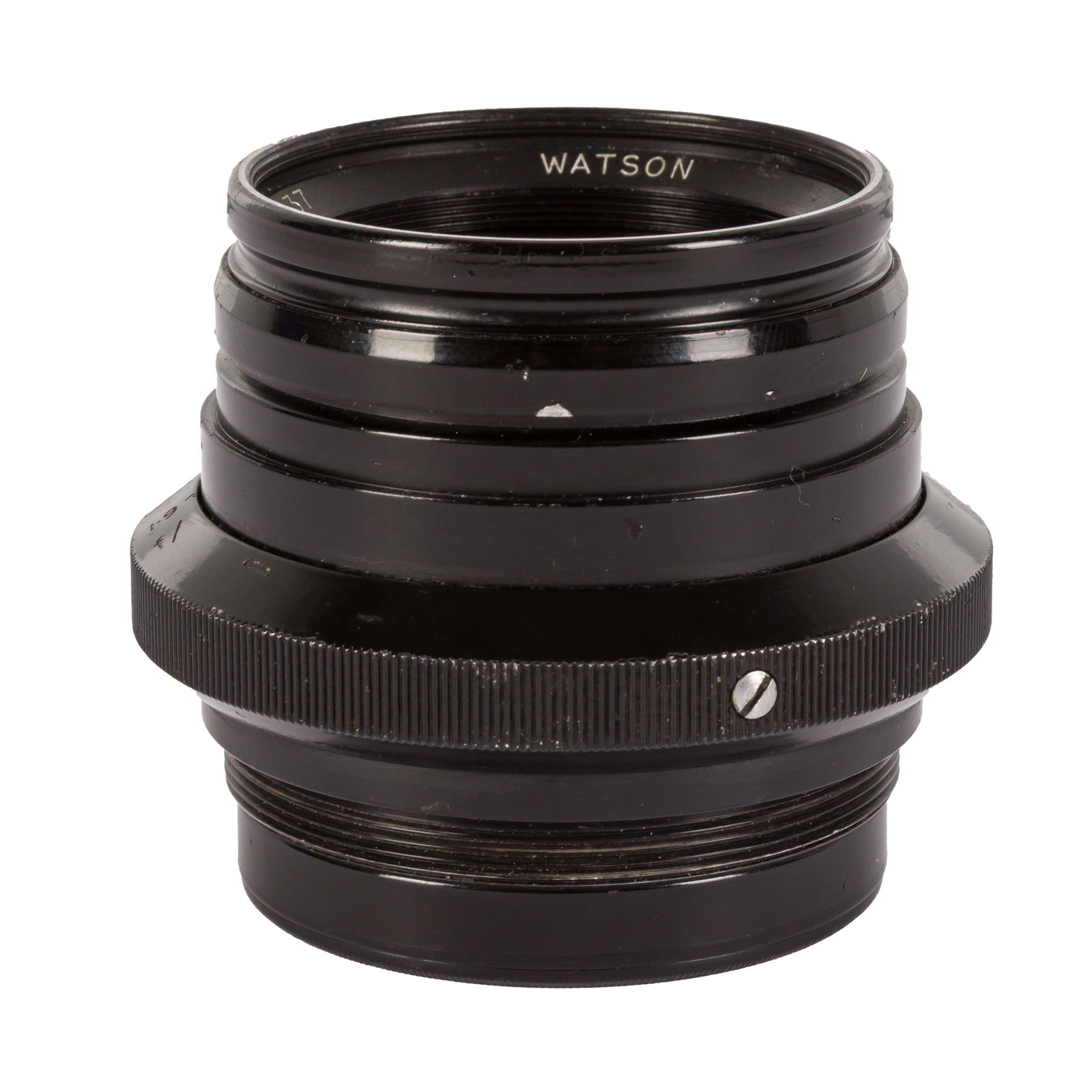 A Watson London 3" f/1.9 Cine Lens: A Watson London 3" f/1.9 Cine Lens Serial No: 1237 Body: VG Optics: F - some minor rear peripheral balsam seperation, coating marks to front elements internally and cleaning marks to exterior