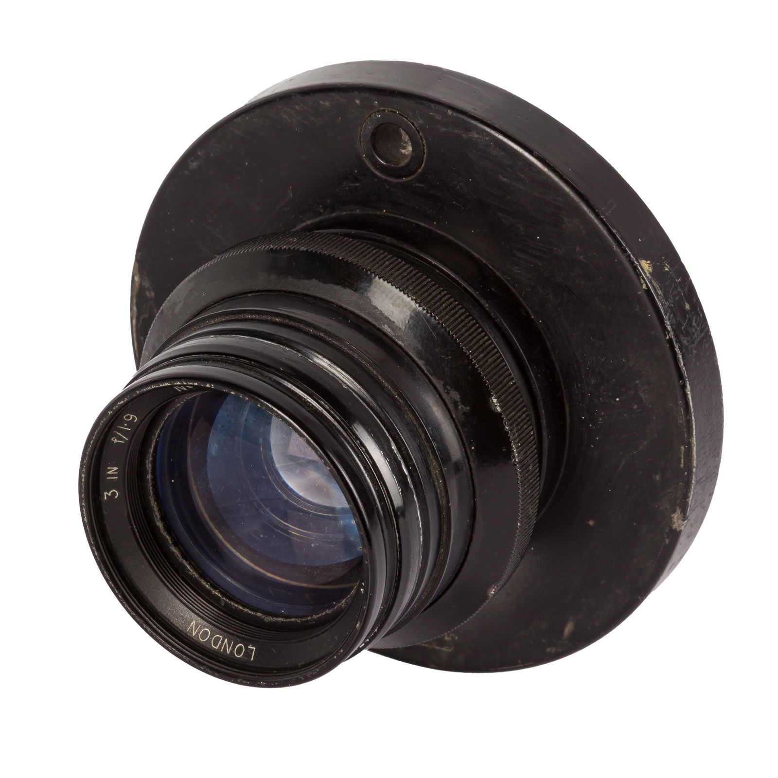 A Watson London 3" f/1.9 Cine Lens: A Watson London 3" f/1.9 Cine Lens Serial No: 1238 Body: F - paint losses Optics: F - some peripheral seperation and coating marks/fungus visible Notes: discovered with consecutive serial no: 1239