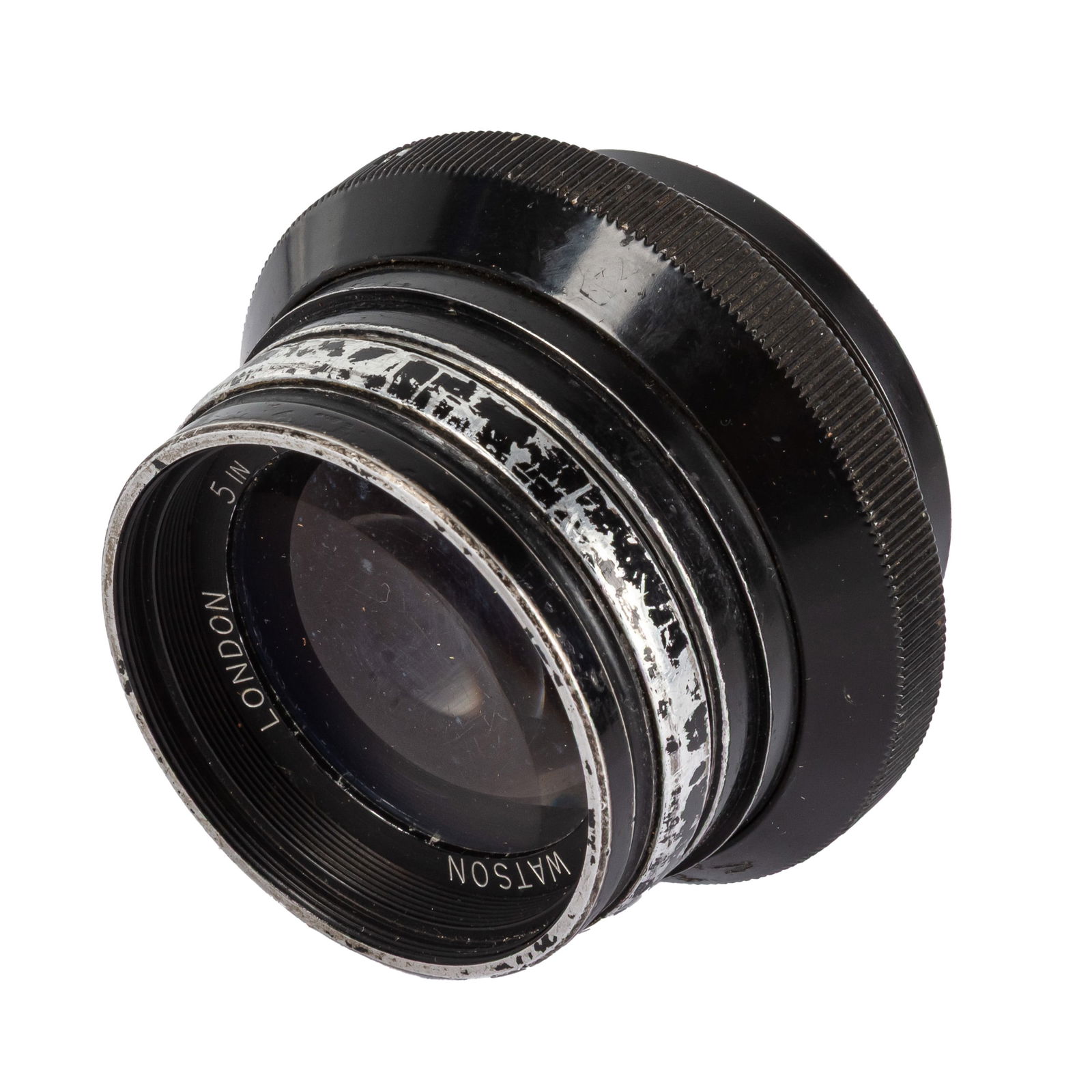 A Watson London 5" f/3.5 Trias Cine Lens: A Watson London 5" f/3.5 Trias Cine Lens Serial No: S1059 Body: F significant paint wear Optics: internally G - some significant marks to front elements P Notes: