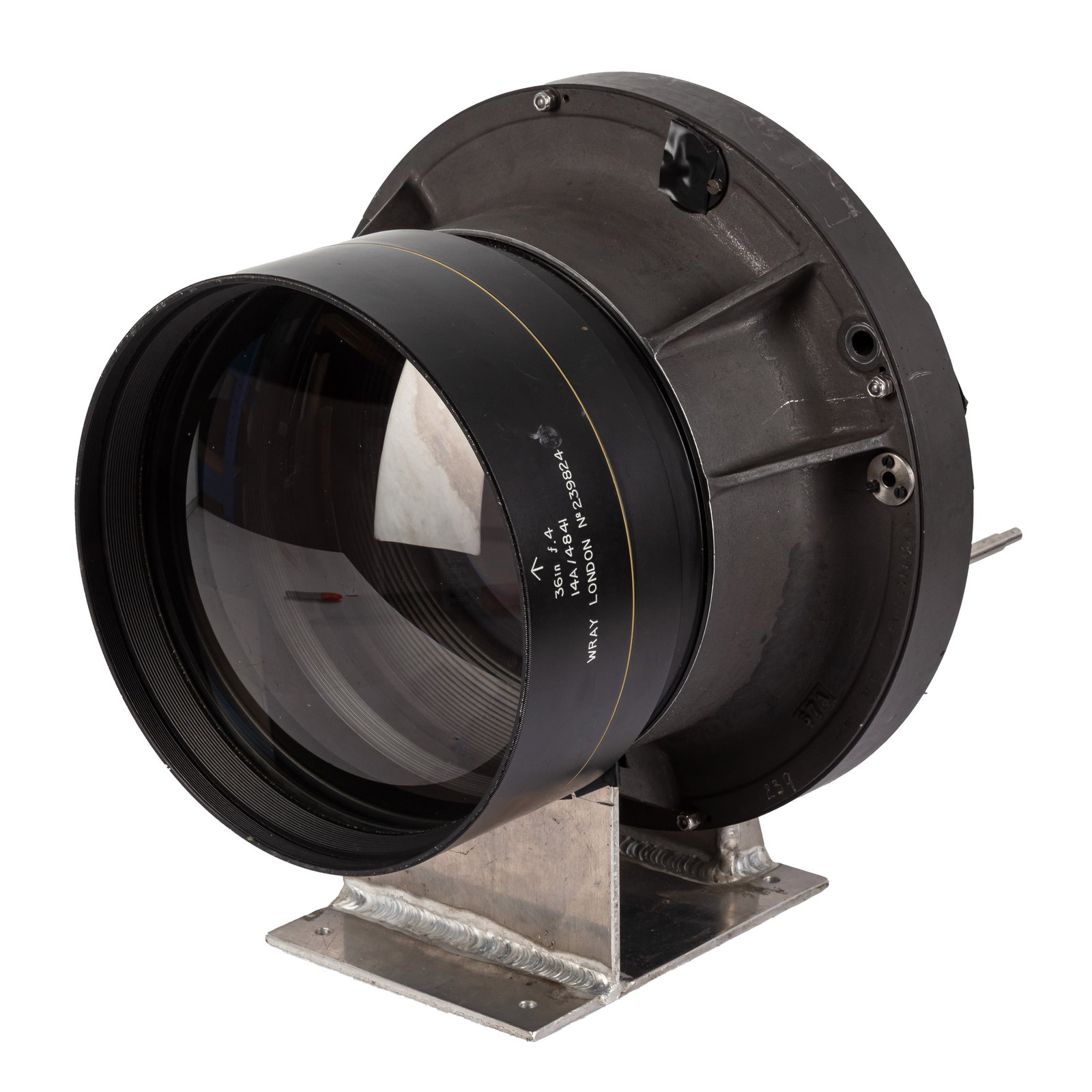 A Wray London 36" f/4 Aerial Reconnaisance Lens: A Wray London 36" f/4 Aerial Reconnaisance Lens Serial No: 239824 Body: VG Optics: VG Notes: Military job No 14A/4841