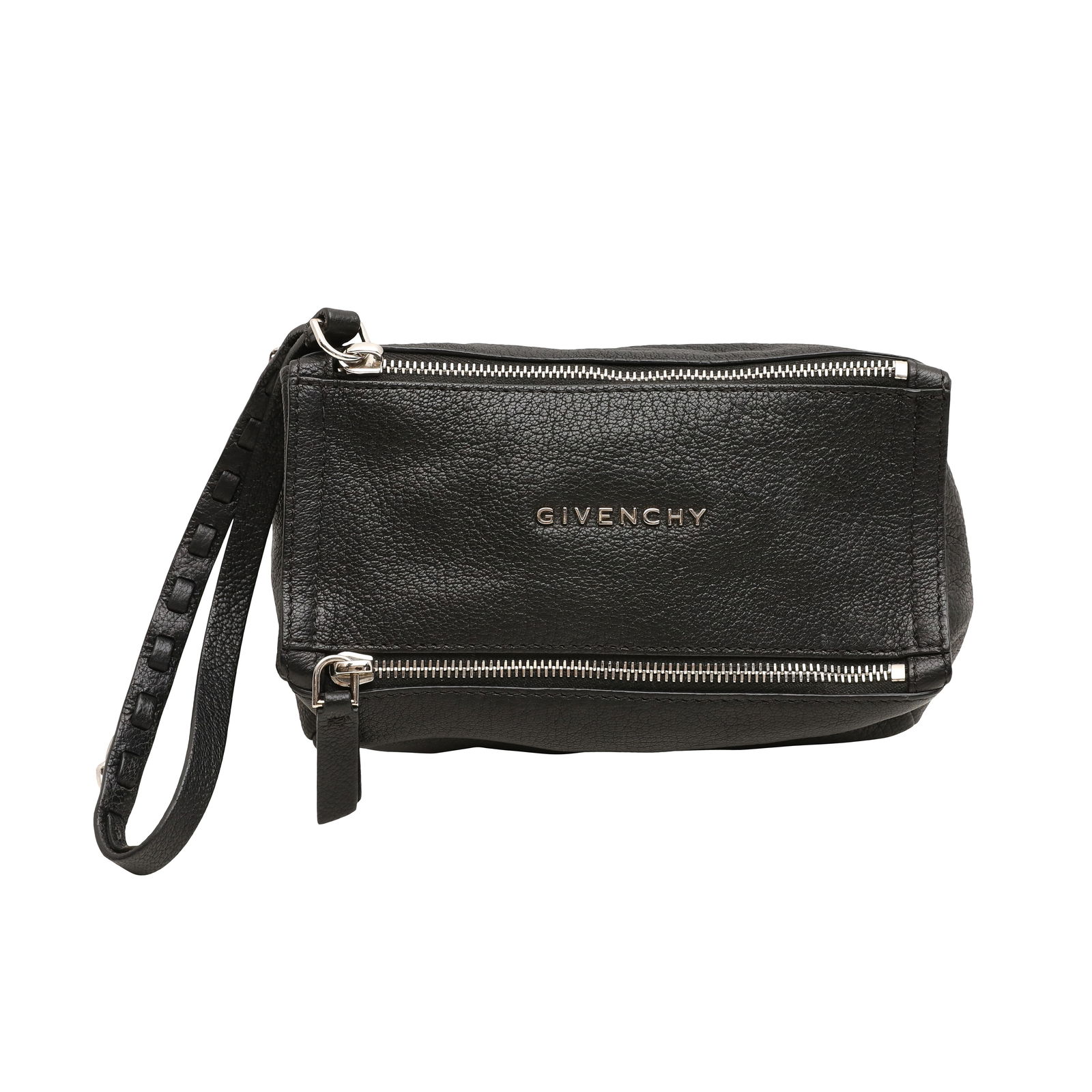 Givenchy Black Mini Pandora Pouchette: Givenchy Black Mini Pandora Pouchette grained leather, silver tone hardware 17 w x 8 h x 8 d cm Serial code (TE0146), 2016 Grade B+ Please log in to Chiswick Live account to view condition report