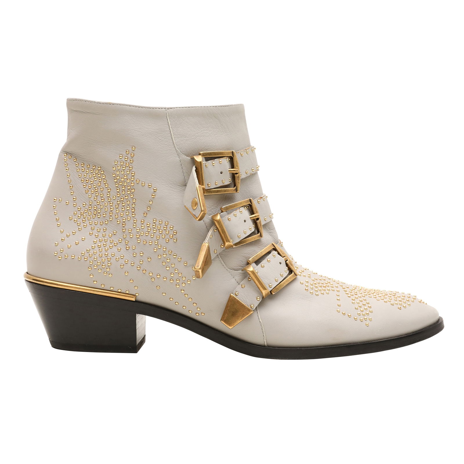 Chloe Grey Studded Susanna Ankle Boot - Size 40: Chloe Grey Studded Susanna Ankle Boot - Size 40 sheep leather, gold tone hardware, labelled size 40 (UK 7) Heel height 4.5cm Grade B Please log in to Chiswick Live account to view condition report