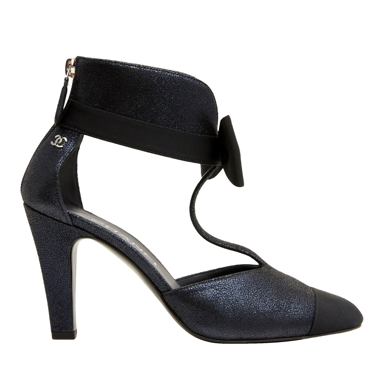 Chanel Metallic Navy CC Shoe Boot - Size 36.5 (1 of 4)