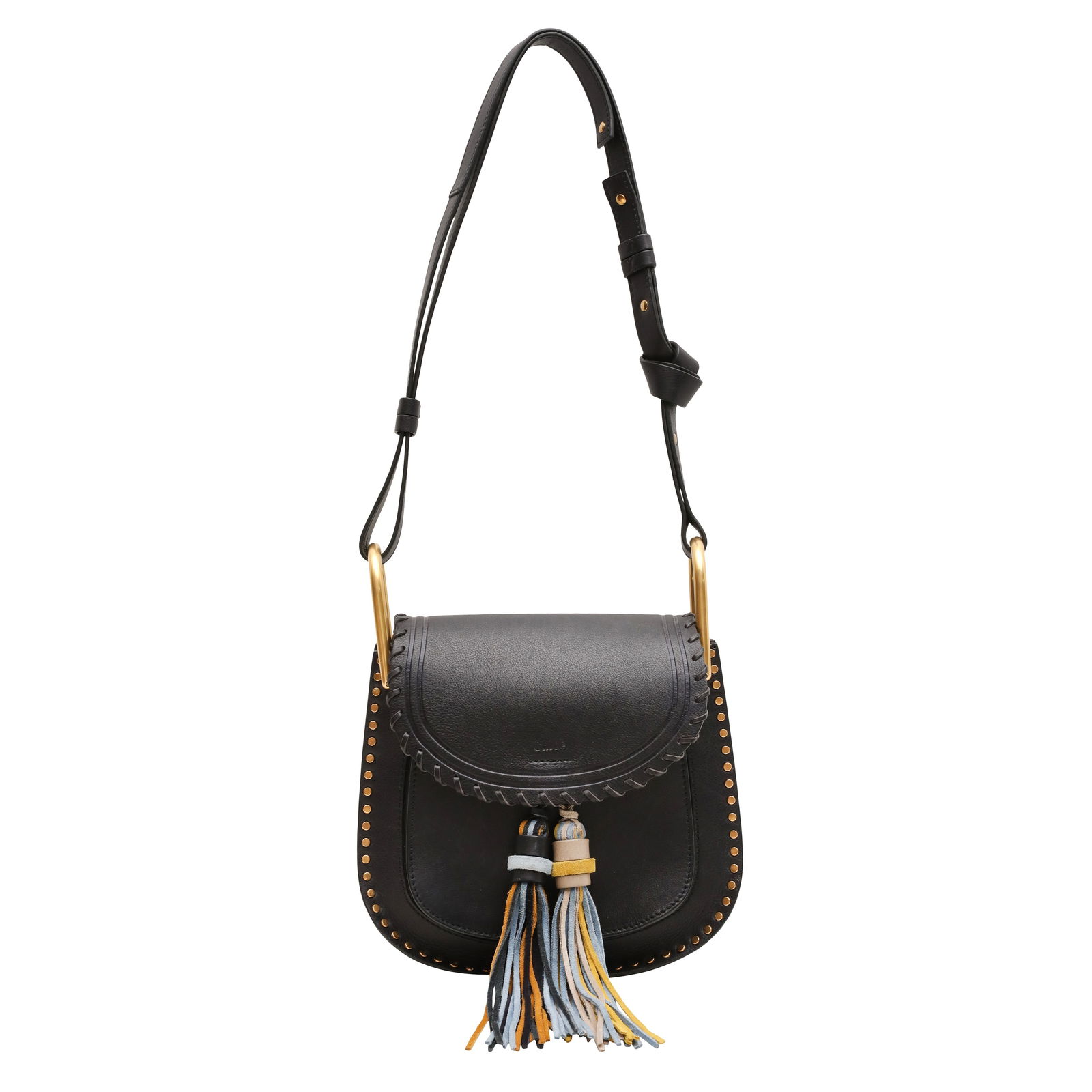 Chloe Black Hudson Shoulder Bag: Chloe Black Hudson Shoulder Bag grained leather, tassel trim, gold tone hardware 20 w x 18 h x 8 d cm Grade B+ Please log in to Chiswick Live account to view condition report