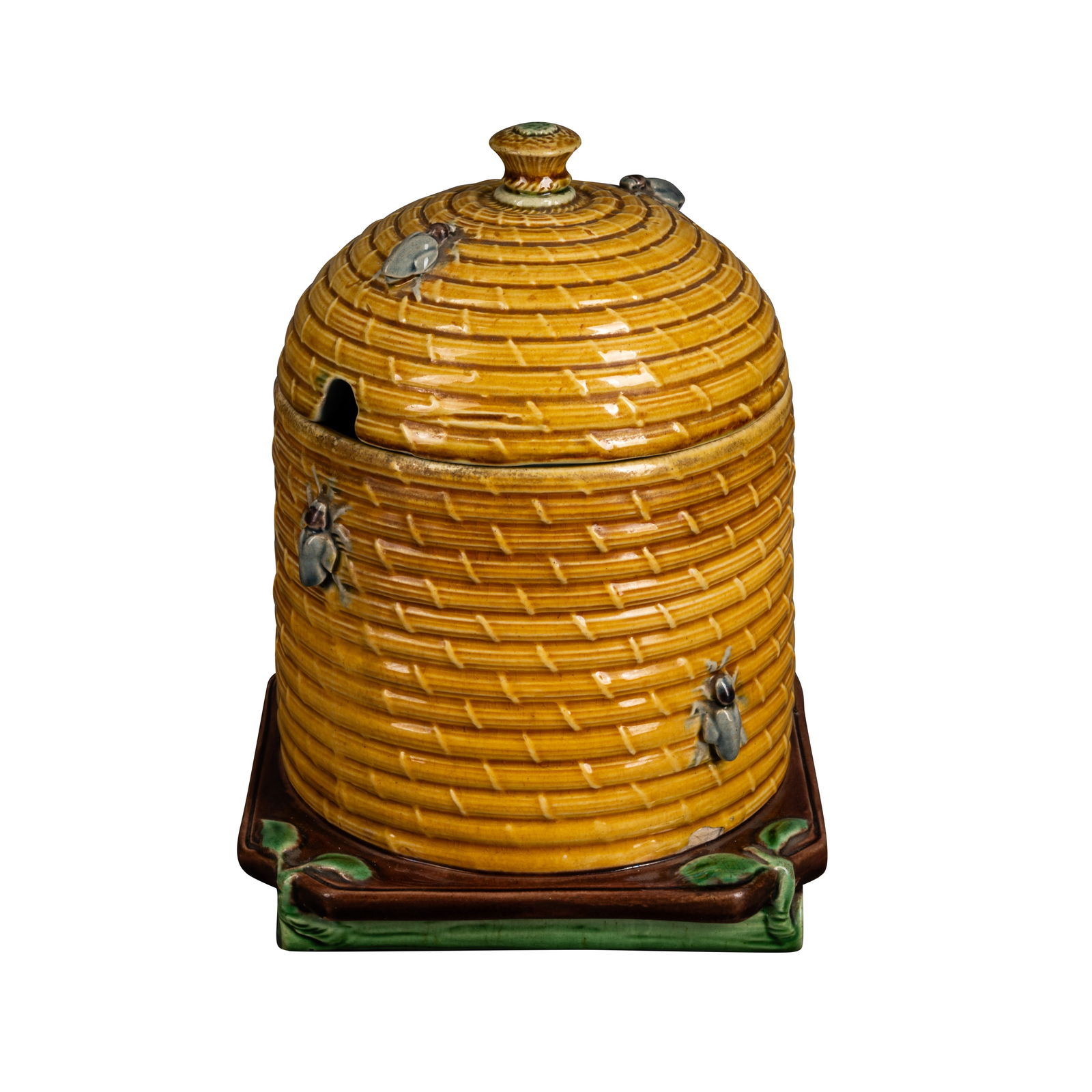 Mintons (British) Majolica honeypot with cover