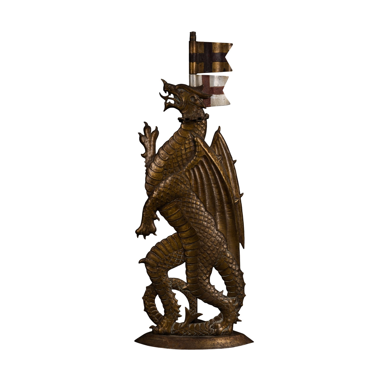 James Smithies of Wilmslow (British) Arts and Crafts dragon sculpture: Hammered metal Underside impressed stamp 'JAMES SMITHIES / WILMSLOW / 1940' Approx 36cm high Notes: Footnote James Smithies was a well known arts & crafts coppersmith in Wilmslow, Cheshire. Amongst ot