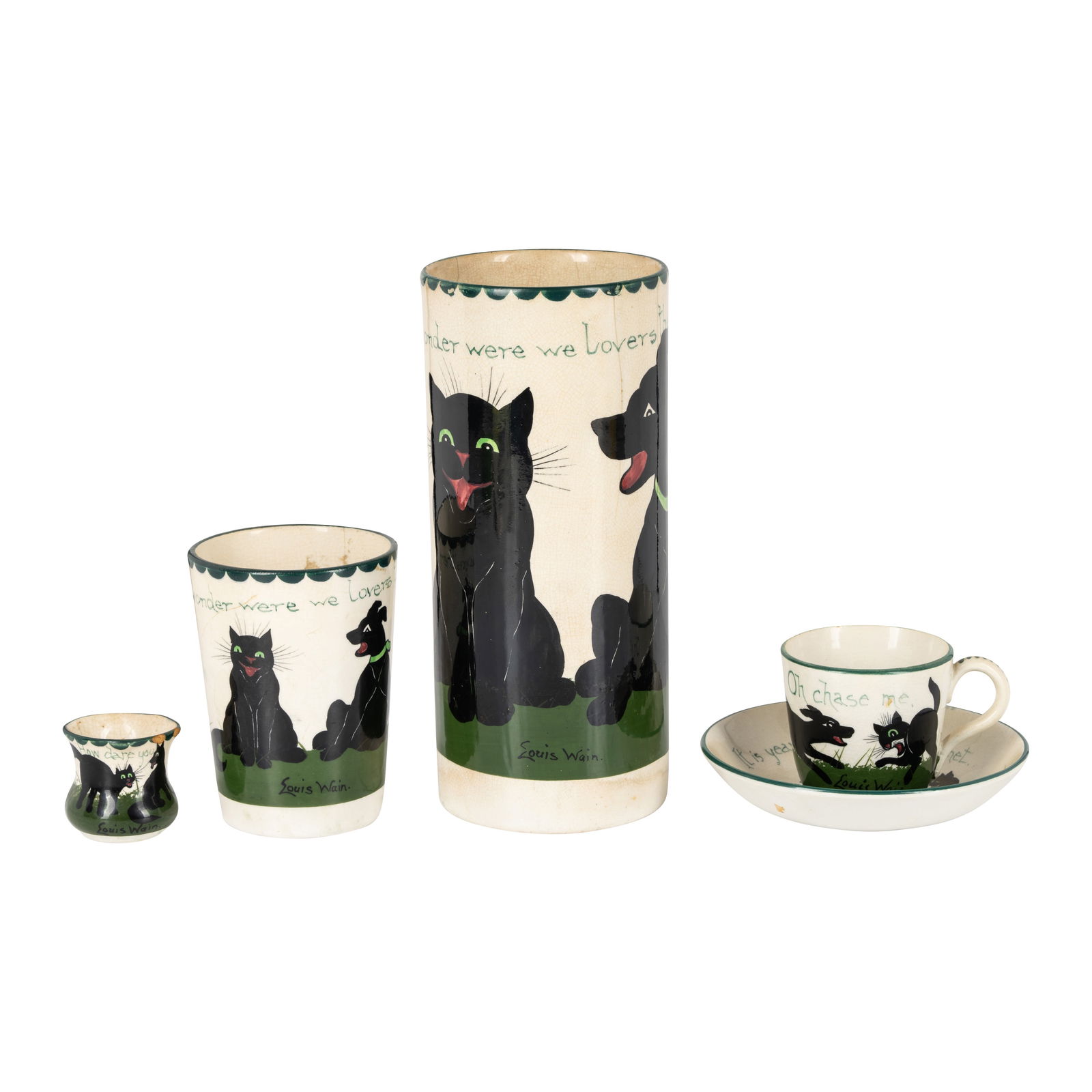 Louis Wain for Bristol Cat & Dog Pottery (Pountney & Co) Cat and dog set 'I wonder were we lovers (1 of 1)