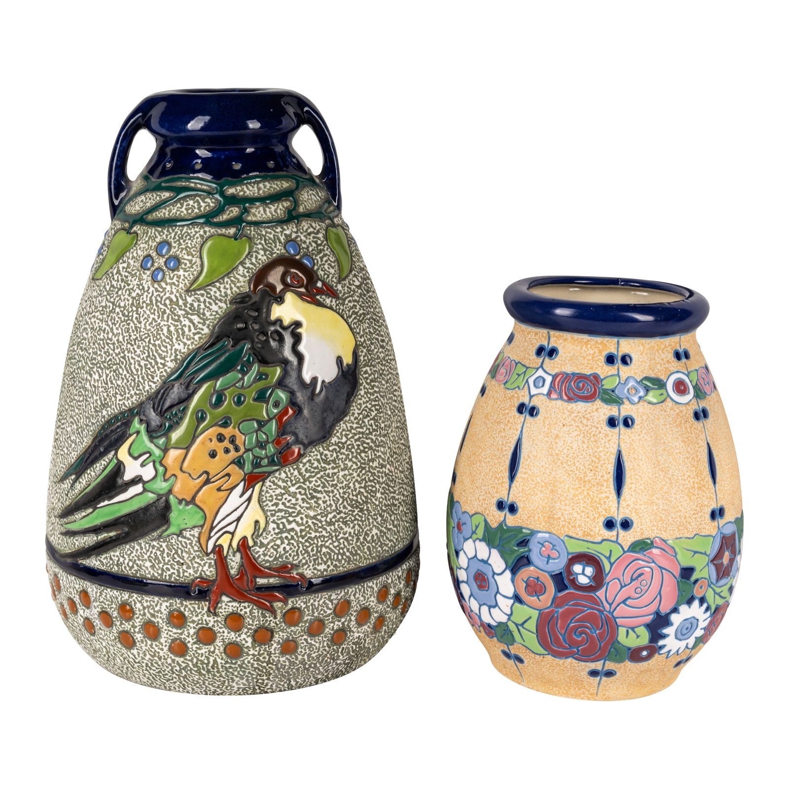 Amphora (Czech) 'Campina' series twin lug-handled bird vase and another (1 of 1)