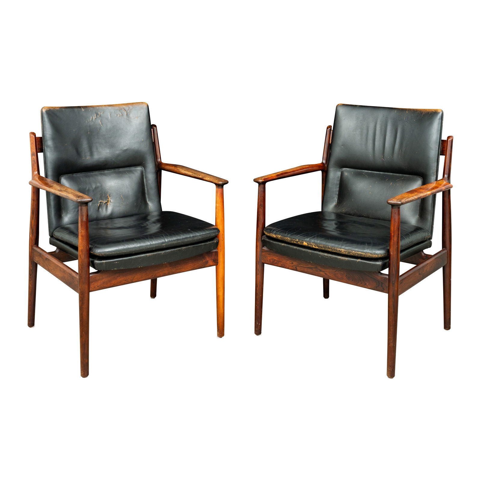 Arne Vodder (Denmark 1926-2009) for Sibast Pair of Model 431 chairs: Circa 1960s Rosewood, black leather Plaque reading 'Sibast Furniture Made in Denmark' and Danish Control Mark to underside 88cm high x 68cm wide x 53cm deep