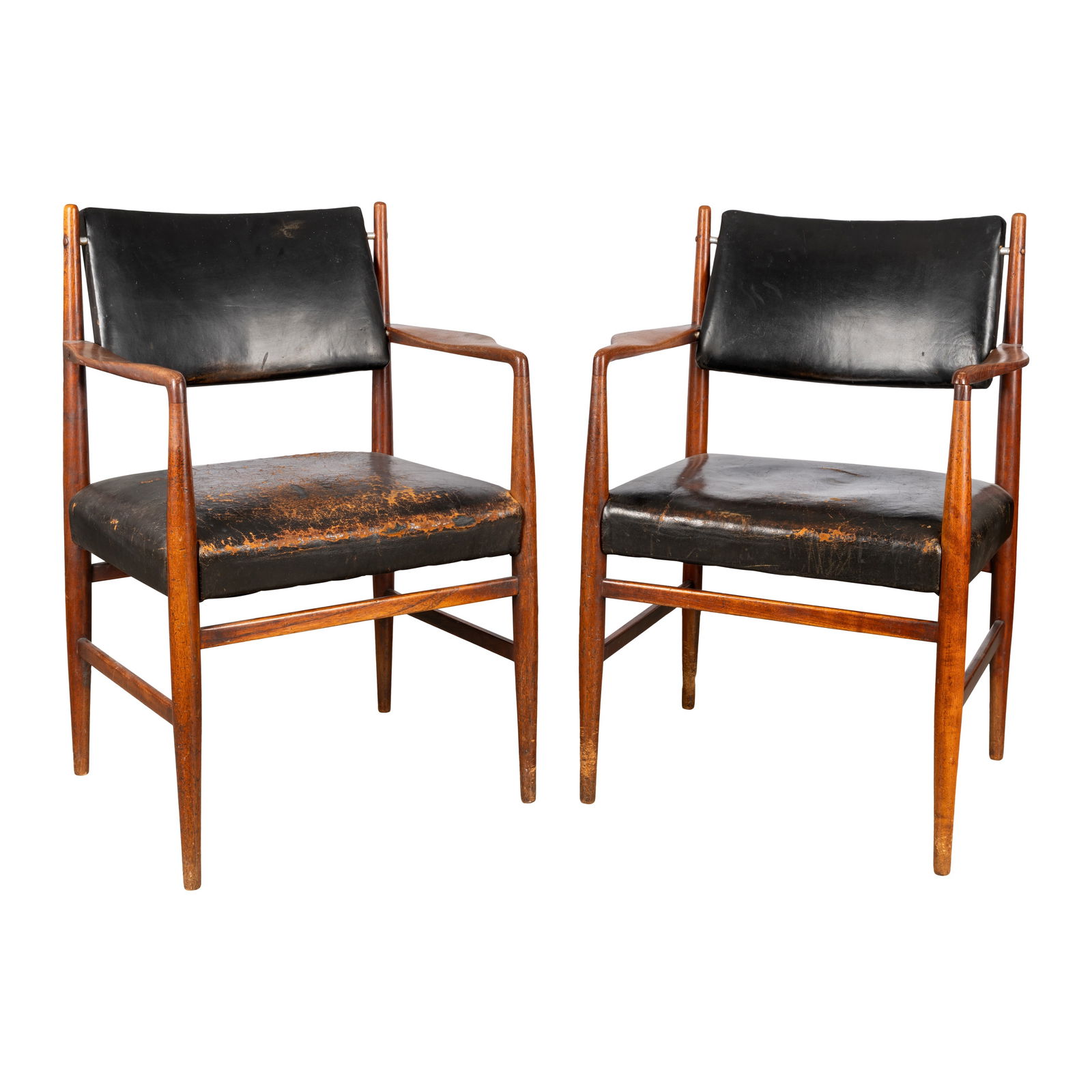 Erik Worts (Danish 1916-1997) for Soro Stolefabrik, Denmark Pair of armchairs: Circa 1960s Rosewood, leather 87cm high x 55cm wide x 56cm deep (both well-worn to legs and leather )