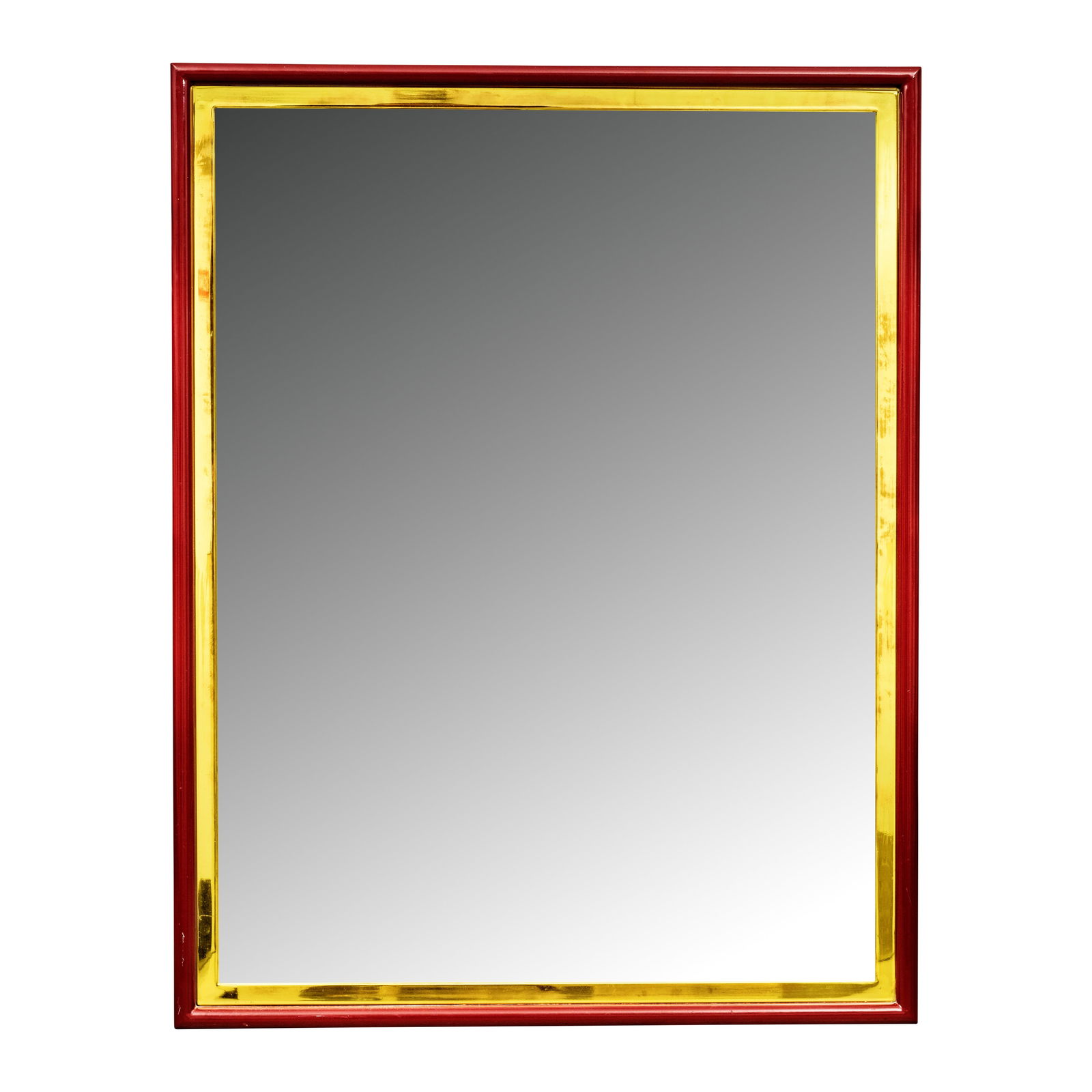 In the manner of Romeo Rega, Italy Mirror, 1970s: Metal, red lacquer 90cm high x 70cm wide